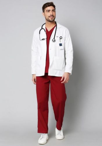 White Full Sleeves Poly Viscose Plain Knya Mens Lab Coat, Feature : Skin Friendly, Soft, Washable