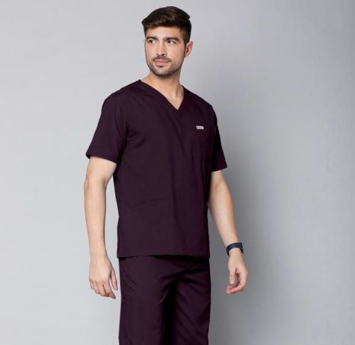 Half Sleeves Mens Wine Essential Medical Scrub Suit, For Clinical, Hospital, Size : XL