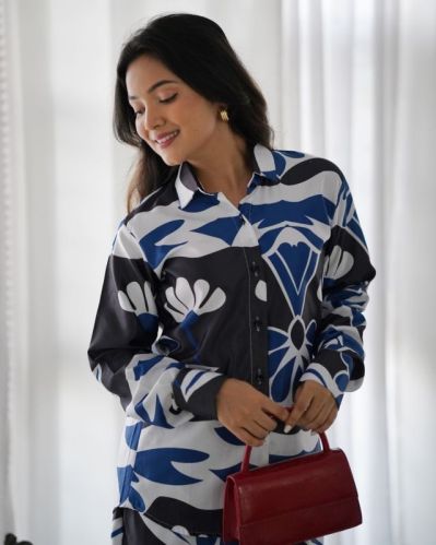 Fancy Printed White Satin Co-Ord Set, Size : 34, 36, 38, 40, 42, 44