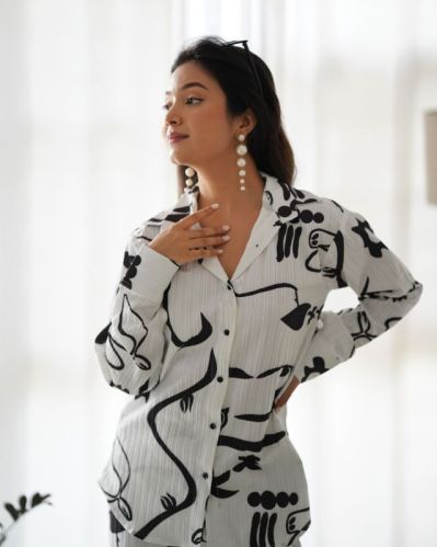 White and Black Fancy Popcorn Co-Ord Set