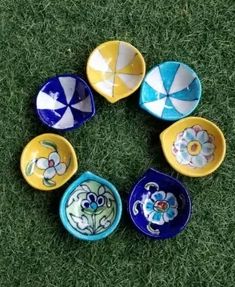 Multicolor Ceramic Blue Pottery Decorative Diya, For Decoration Use, Shape : Round