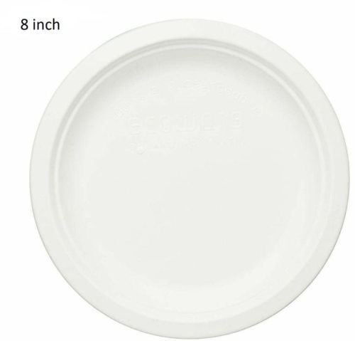 White 8 Inch Bagasse Round Plate, For Serving Food