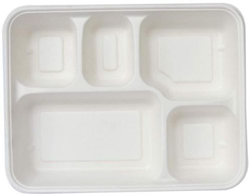 Creamy Plain Bagasse Square Partition Plate, For Serving Food