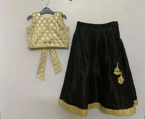 Black Golden Kids Crop Top Lehenga, Size : 24.0