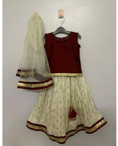 Maroon White Kids Lehenga Choli, Size : 24.0