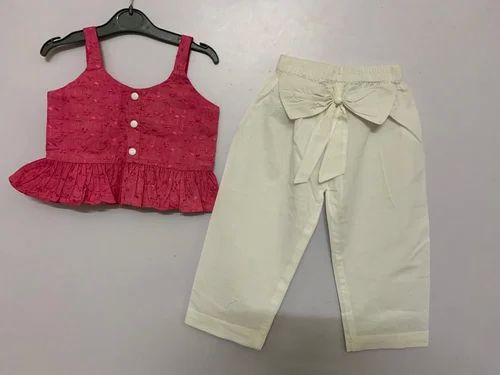 Red White Sleeveless Girls Kids Top Pant