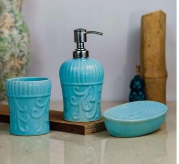 Crown Shaped Sky Blue Ceramic Bathroom Set