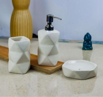 Diamond Shaped White Ceramic Bathroom Set, Size : Multisize