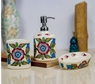 Polished Flower Painting Ceramic Bathroom Set Multisize