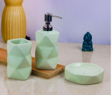 Plain Polished Green Ceramic Bathroom Set Antique