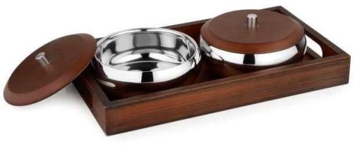 Round Oakwood Stainless Steel Bowl With Box, For Home, Size : All Sizes