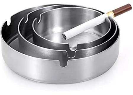 Silver Round Polished Stainless Steel Classic Ashtray, For Home, Hotel, Size : 10x4 Cm, 12x4 Cm