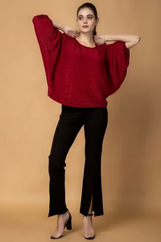 MEEAMI FASHION Plain Plisse Ladies Solid Red Top, Size : M, XL, XXL, XS