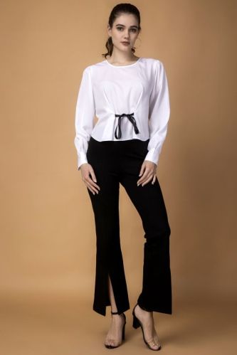 MEEAMI FASHION Delta Crepe Plain Ladies White Top, Size : M, XL, XXL, XS