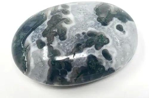 White Oval Polished Moss Agate Palm Stone, For Decoration Healing, Size : Customized