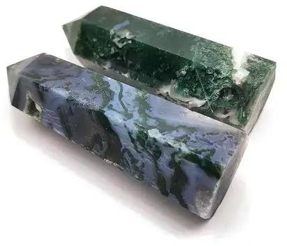Green Pencil Polished Gemstone Moss Agate Tower Point, For Decoration Healing, Size : Free