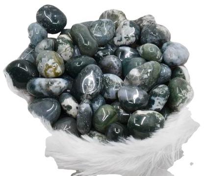 Black Gemstone Moss Agate Tumble Stone, For Decoration Healing, Size : Customised