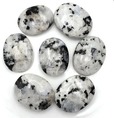 Black Polished Gemstone Rainbow Moonstone Palm Stone, For Decoration Healing, Size : Multisize