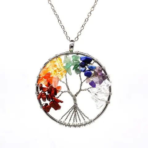 Seven Chakra Tree Of Life Wire Pendant