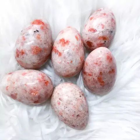 Pink Egg Shape Polished Gemstone Sunstone Crystal Sphere Ball, For Decoration Healing, Size : Free