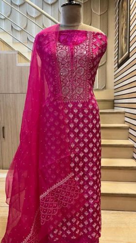 Embrodried Unstitched Velvet Organza Suits, Occasion : Party Wear