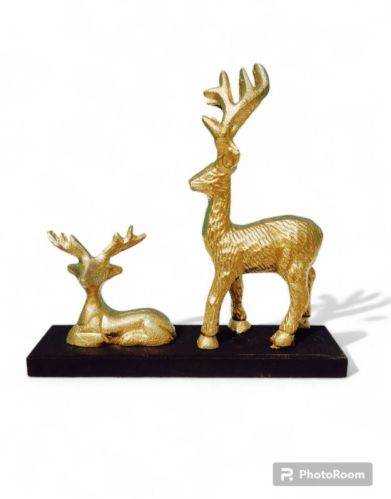 Chrome Metal Golden Deer Pair Sculpture, For Interior Decor, Office, Home, Gifting, Religious Purpose