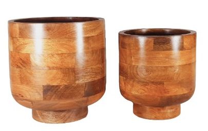 Decorative Wooden Flower Vase Set Of 2 Pcs