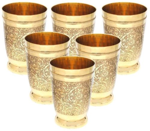 Golden Round Carved Polished Brass Glasses