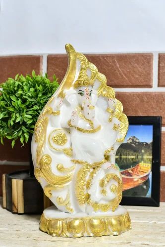 White Marble Shankh Ganesh Statue, For Interior Decor, Packaging Type : Carton Box