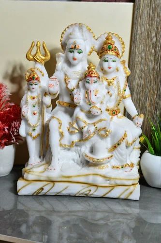 White Marble Shiva Family Statue, For Interior Decor, Packaging Type : Thermocol Box