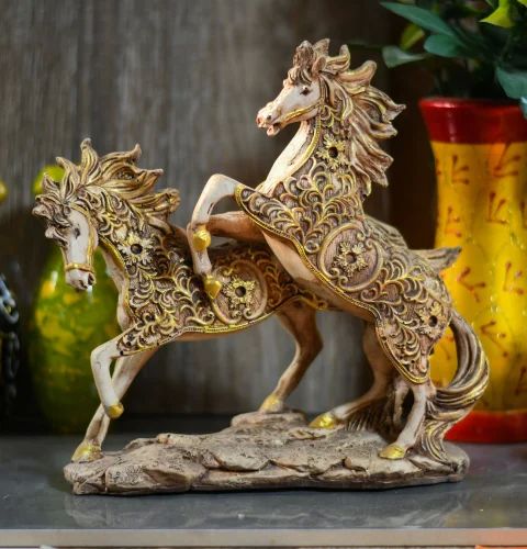 Polyresin Antique Horse Pair Statue, For Interior Decor, Packaging Type : Carton Box