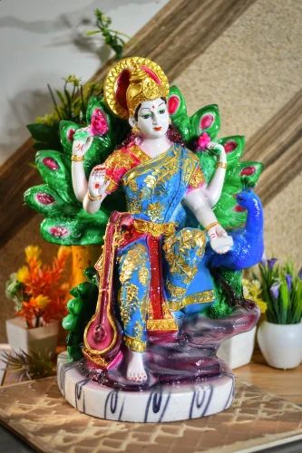 Multicolor Polyresin Maa Saraswati Statue, For Temple, Interior Decor, Packaging Type : Thermocol Box