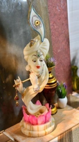 White Marble Pankh Krishna Statue, For Worship, Interior Decor, Gifting, Packaging Type : Carton Box