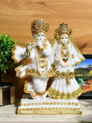 White Marble Radha Krishna Statue, For Interior Decor, Packaging Type : Carton Box