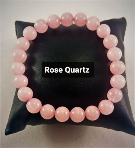 Pink Round Polished Rose Quartz Bracelet, For Jewellery, Size : 7 7.3 Inches