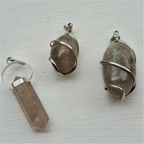 Grey Plain Smoky Quartz Pendant, For Astrological, Packaging Type : Velvet Box