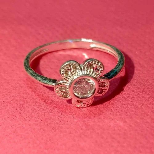 White Gemstone Sterling Silver Ring, Size : 10mm