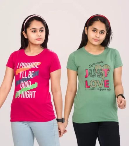 Cotton Printed Girls Round Neck T-Shirts, Feature : Eco-Friendly, Breathable