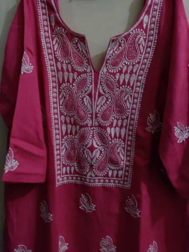 Cotton Maroon Corron Embroidered Kurti, Gender : Female