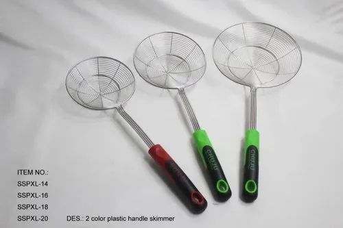 Plastic Handle Stainless Steel Skimmer, Color : Multicolor