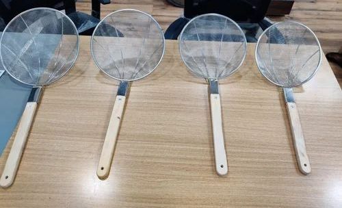 Polished Stainless Steel Wooden Handle Skimmer, Color : Silver Mesh