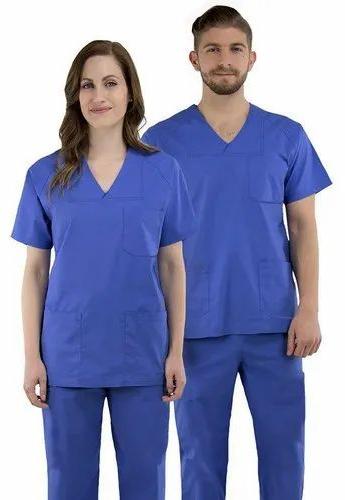 Blue Half Sleeves Plain Cotton Surgical Scrub Suit, For Hospital, Gender : Unisex