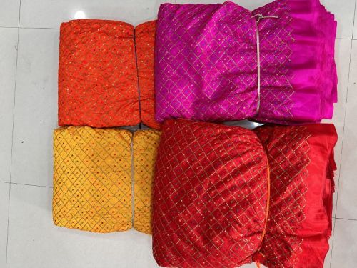 Multi Colour Gold Coin Embroidery Work Fabric, For Garments, Packaging Type : Poly Bag