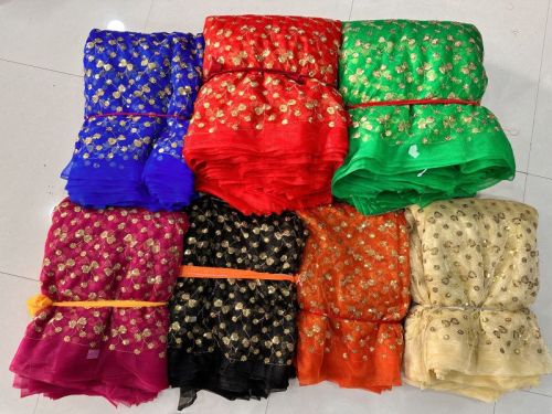 Multi Colour Net Sequence Flower Butta Fabric, For Garments, Packaging Type : Poly Bag