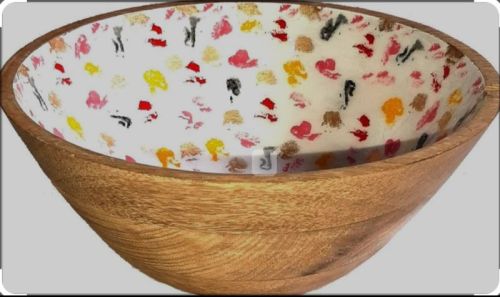 Multicolor Round Wooden Meena Work Bowl, For Hotel, Restaurant