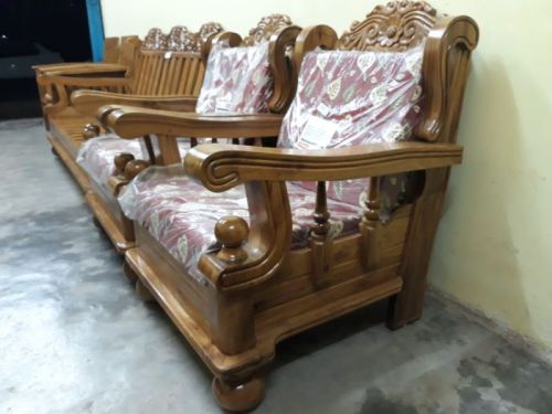 Light Brown Plain Wooden Sofa Set