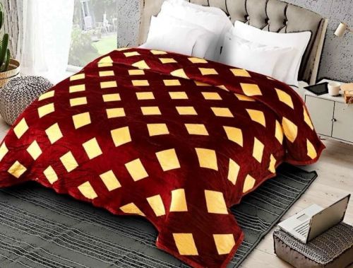 Dove Golden & Maroon Woolen Printed Double Bedsheet