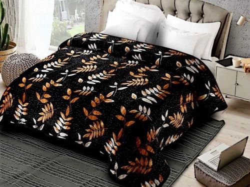 Dove Black Woolen Printed Double Bed Sheet
