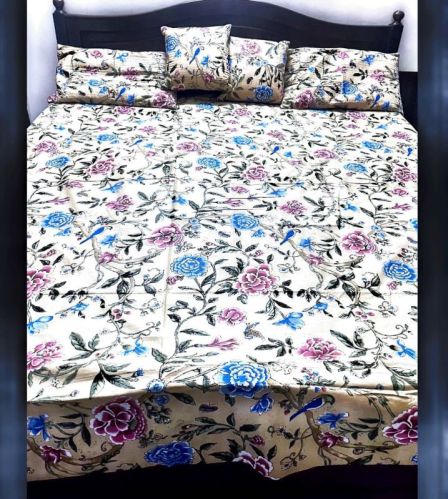 Printed Cotton Bedsheet With Quilted Pillow Covers