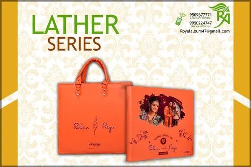 Rectangular Leather Orange Photo Album With Cover, Size : 12x36, 18x24